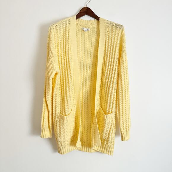 AMERICAN EAGLE Open Knit Crochet Cardigan Sweater Butter Yellow Small S - Picture 3 of 9